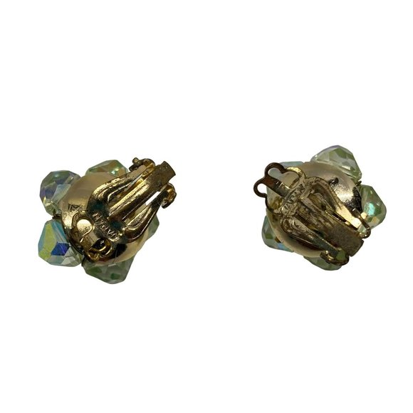 Vintage Gorgeous Lime Green Hand Made Wire Beaded Clip on Earrings signed Japan - Picture 4 of 5